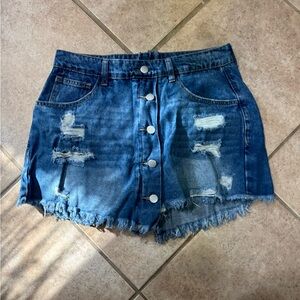 Distressed Denim Button-Up Skort